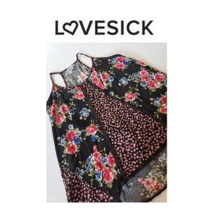 Lovesick black and floral asymmetric hem top- L